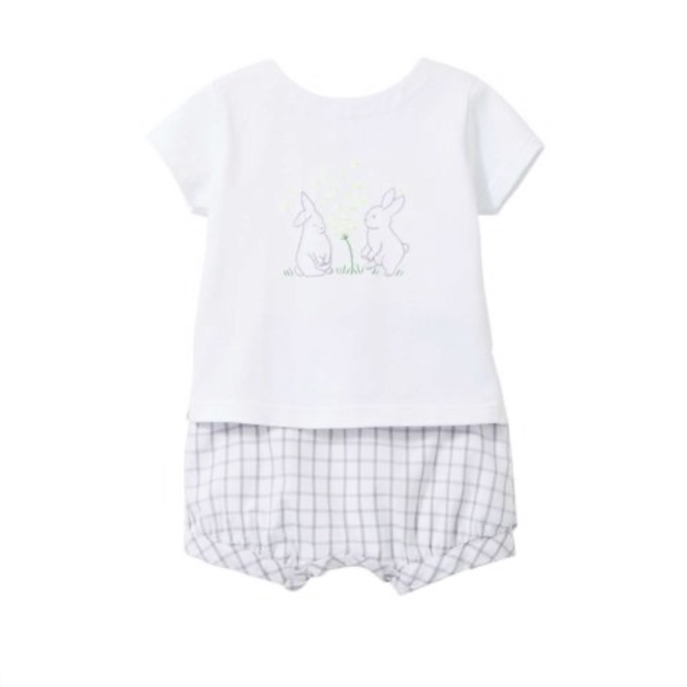 Jacadi Newborn Bunny Windowpane Top Bottoms 1mo